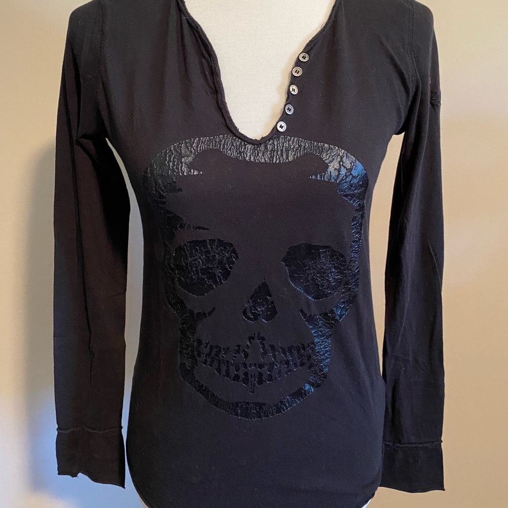 Zadig & Voltaire Tunisien Skull Embellished Long-Sleeve Tee - Picture 3 of 12